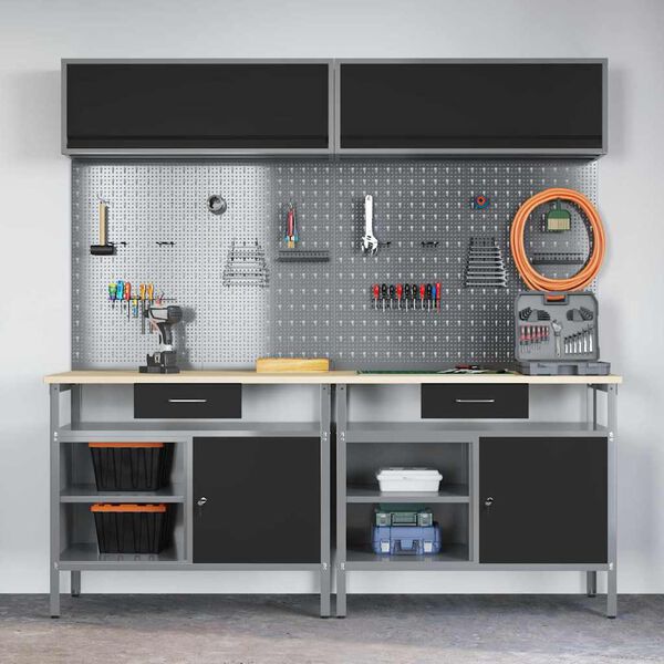 vidaXL Työpöytäsetti hyllyllä 8 pcs Musta 200 x 55 x 200 cm Teräs