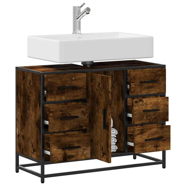 vidaXL Kylpyhuonekaappi altaalla savutammi 80x33x60 cm tekninen puu