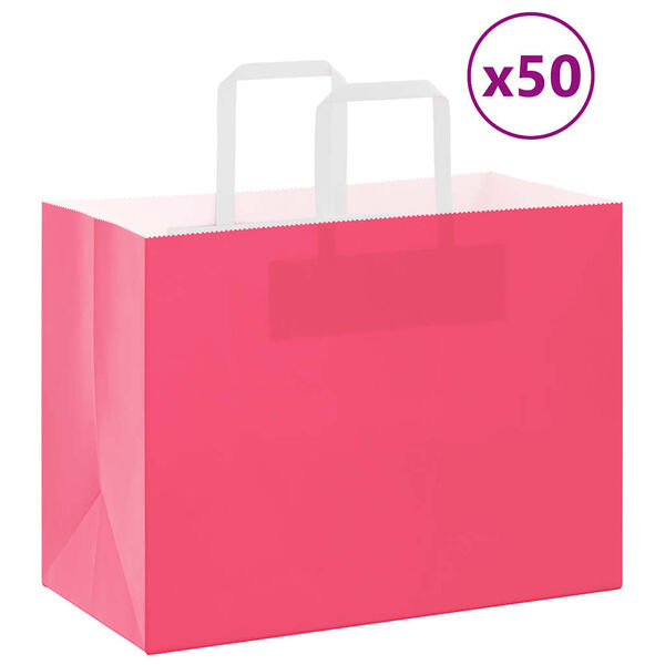 vidaXL Paperikassit 50 kpl kahvoilla pinkki 32x17x25 cm