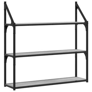 vidaXL Sein&auml;hylly 3 kerrosta harmaa Sonoma 80x21x78,5 cm tekninen puu