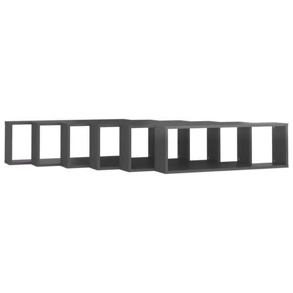 vidaXL Kuutiosein&auml;hyllyt 6 kpl korkeak. harmaa 80x15x26,5 cm lastulevy