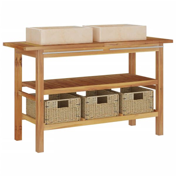 vidaXL Kylpyhuoneen hyllykkö kerma marmori pesualtailla täysi tiikki