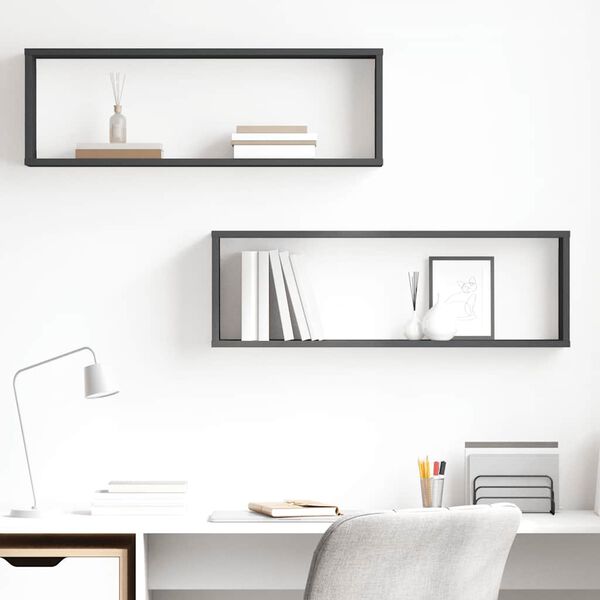 vidaXL Kuutiosein&auml;hyllyt 2 kpl harmaa 80x15x26,5 cm lastulevy