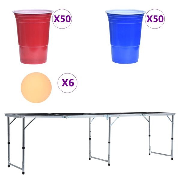 vidaXL Kokoontaittuva Beer Pong-pöytä mukeilla ja palloilla 240 cm