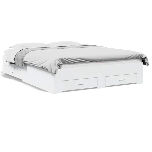 vidaXL S&auml;ngynrunko laatikoilla valkoinen 150x200 cm tekninen puu