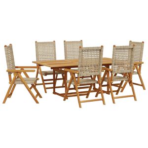 vidaXL 7-osainen ulkoruokailuryhm&auml; beige polyrottinki/t&auml;ysi akasiapuu