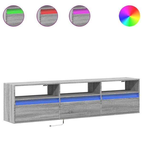 vidaXL TV-seinäkaappi LED-valoilla harmaa Sonoma 180x31x45 cm