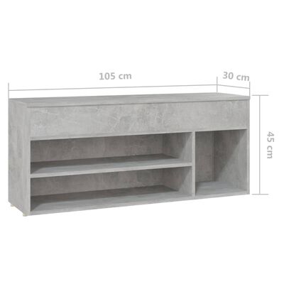 vidaXL Kenkien säilytyspenkki betoninharmaa 105x30x45 cm lastulevy