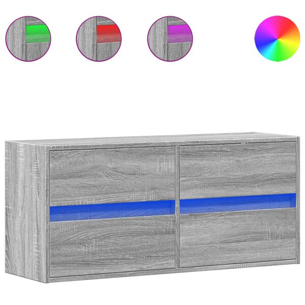 vidaXL TV-seinäkaappi LED-valoilla harmaa Sonoma 100x31x45 cm