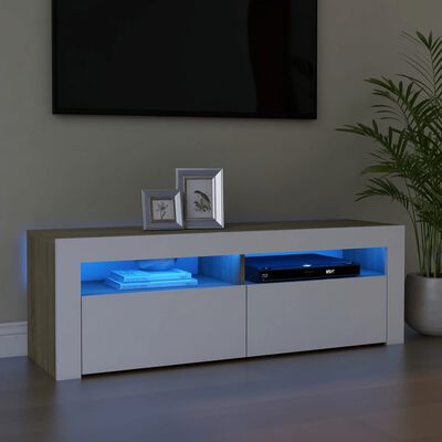 vidaXL TV-taso LED-valoilla valkoinen ja Sonoma-tammi 120x35x40 cm