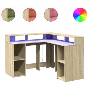 vidaXL Ty&ouml;p&ouml;yt&auml; LED-valoilla Sonoma-tammi 130x130x91 cm tekninen puu