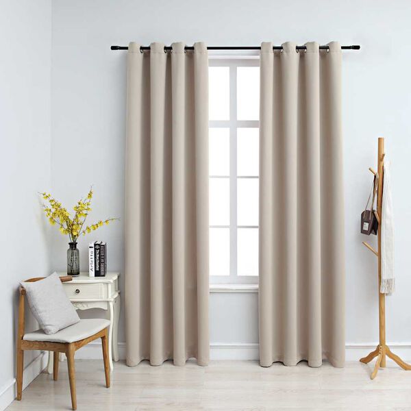 vidaXL Pimennysverhot metallirenkailla 2 kpl beige 140x225 cm