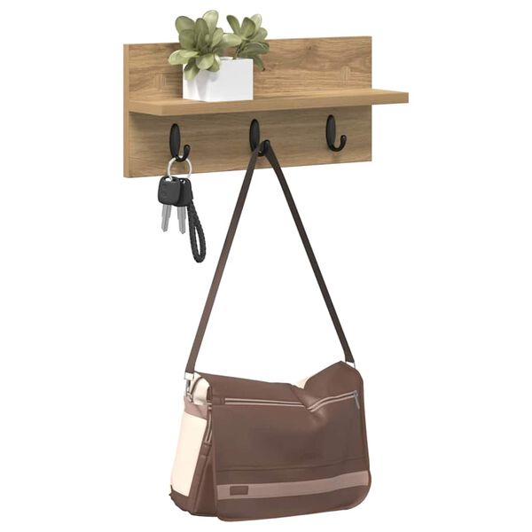 vidaXL Sein&auml;lle asennettava takkihylly Artisan tammi 40 x 10,5 x 18 cm