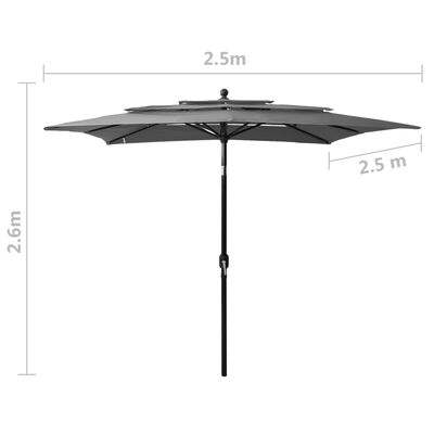 vidaXL 3-tasoinen aurinkovarjo alumiinitanko antrasiitti 2,5x2,5 m