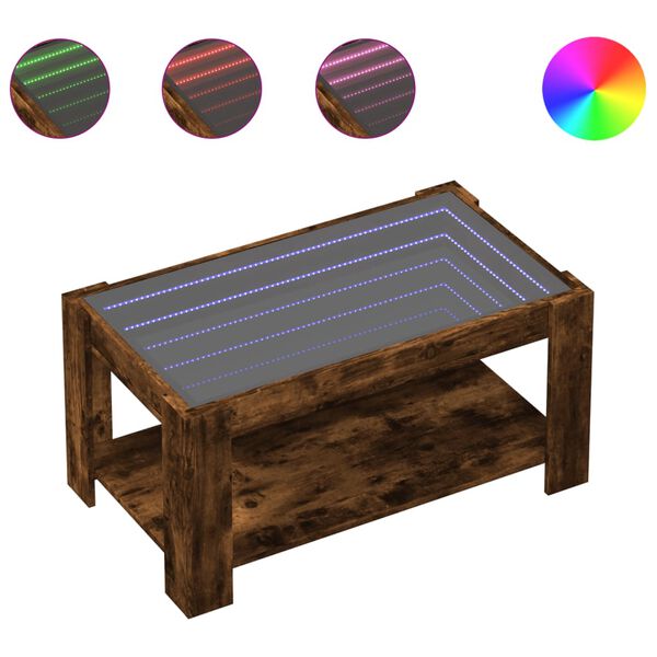 vidaXL Sohvapöytä LED-valoilla savutammi 93x53x45 cm tekninen puu