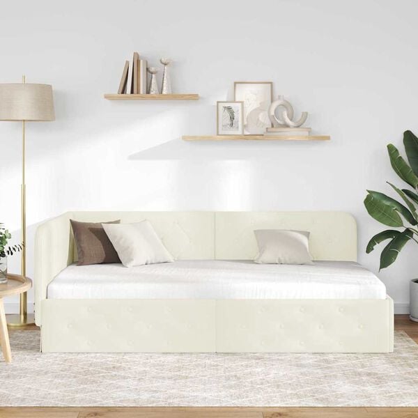 vidaXL Kulmavuoteen runko p&auml;&auml;tyll&auml; Kerma 100 x 200 cm Sametti