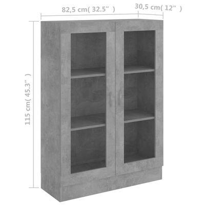 vidaXL Vitriinikaappi betoninharmaa 82,5x30,5x115 cm tekninen puu