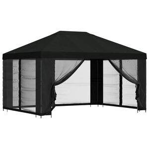 vidaXL Paviljonki sivuseinill&auml; 4 &times; 3 m Musta Polyesteri ja ter&auml;s