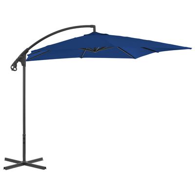 vidaXL Riippuva aurinkovarjo teräspylväällä 250x250 cm taivaansininen