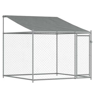 vidaXL Koiranh&auml;kki katolla ja ovella harmaa 2x2x2 m galvanoitu ter&auml;s