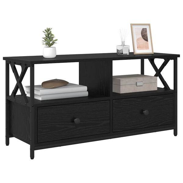 vidaXL TV-kaappi Musta tammi. 90 x 33 x 45 cm Kehitetty puu ja ter&auml;s