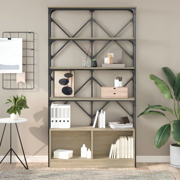 vidaXL Kirjahylly Sonoma-tammi 100x26x180 cm tekninen puu ja metalli