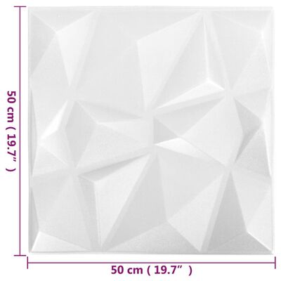 vidaXL 3D-seinäpaneelit 12 kpl 50x50 cm timantinvalkoinen 3 m²