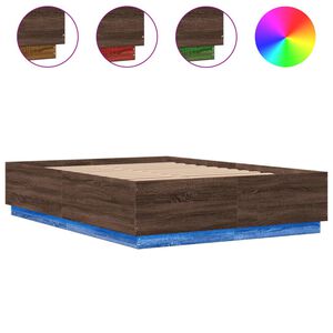 vidaXL S&auml;ngynrunko LED-valoilla ruskea tammi 150x200 cm tekninen puu