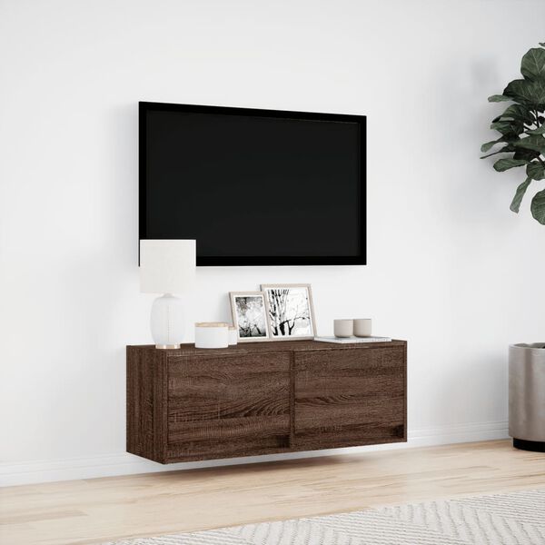 vidaXL TV-sein&auml;kaappi LED-valoilla ruskea tammi 100x31x35 cm