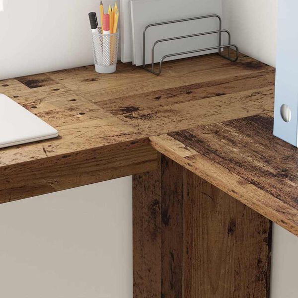 vidaXL Kulmap&ouml;yt&auml; hyllyll&auml; Vanha Puu 140 x 113,5 x 75 cm Tekninen puu