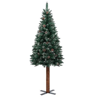 vidaXL Kapea joulukuusi aidolla puulla ja lumella vihreä 180 cm