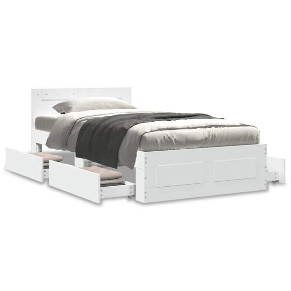 vidaXL Sängynrunko päädyllä valkoinen 90x200 cm tekninen puu