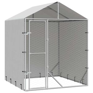 vidaXL Koiran ulkoh&auml;kki katolla hopea 2x2x2,5 m galvanoitu ter&auml;s