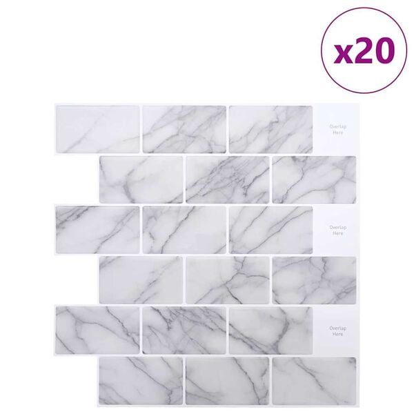 vidaXL Metrolaatta 20 pcs Valkoinen marmori 30,5 x 30,5 cm