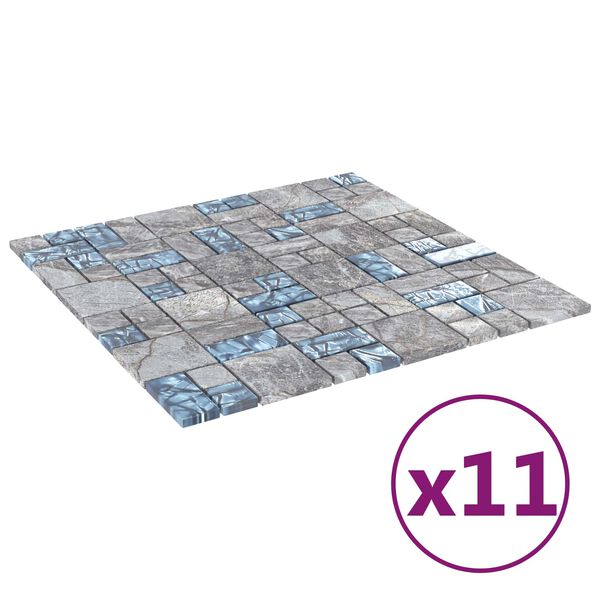 vidaXL Mosaiikkilaatta 11 pcs Harmaa ja sininen 50 x 50 cm Lasi