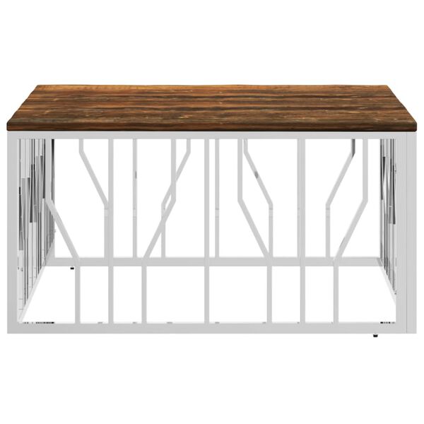 vidaXL Sohvapöytä hopea ruostumaton teräs ja kierrätetty täyspuu