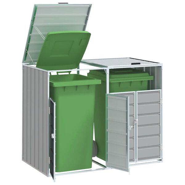 vidaXL Wheelie Bin S&auml;ilytys Double Bins Harmaa 144x81x113 cm Ter&auml;s