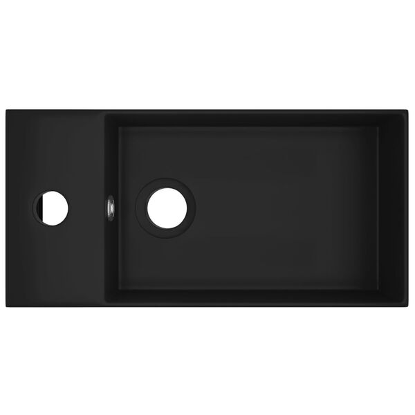 vidaXL Kylpyhuoneen pesuallas ylivuodolla keraaminen matta musta