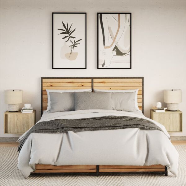 vidaXL Sein&auml;kiinnitett&auml;v&auml;t y&ouml;p&ouml;yd&auml;t LED-valoilla 2 kpl Sonoma tammi