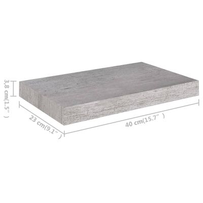 vidaXL Kelluva seinähylly betoninharmaa 40x23x3,8 cm MDF
