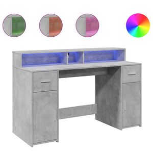 vidaXL Ty&ouml;p&ouml;yt&auml; LED-valoilla betoninharmaa 140x55x91 cm tekninen puu