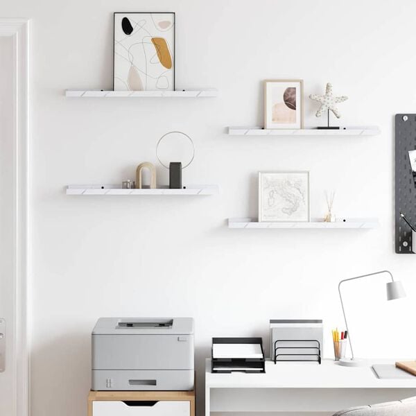 vidaXL Sein&auml;hylly 4 pcs Valkoinen marmori 60 x 9 x 3 cm Tekninen puu