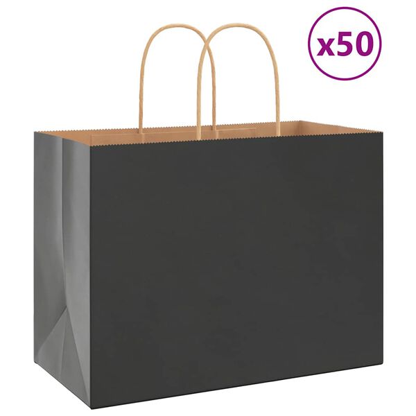 vidaXL Paperikassit 50 kpl kahvoilla musta 32x17x25 cm
