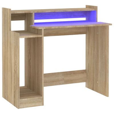 vidaXL Työpöytä LED-valoilla Sonoma-tammi 97x45x90 cm tekninen puu