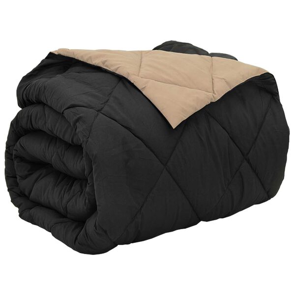 vidaXL Koko Vuoden Peitto Mustaa ja taupe 220 x 260 cm Mikrokuitu