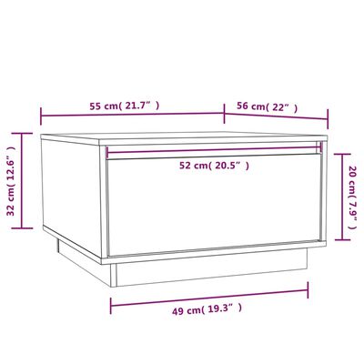 vidaXL Sohvapöytä harmaa 55x56x32 cm täysi mänty