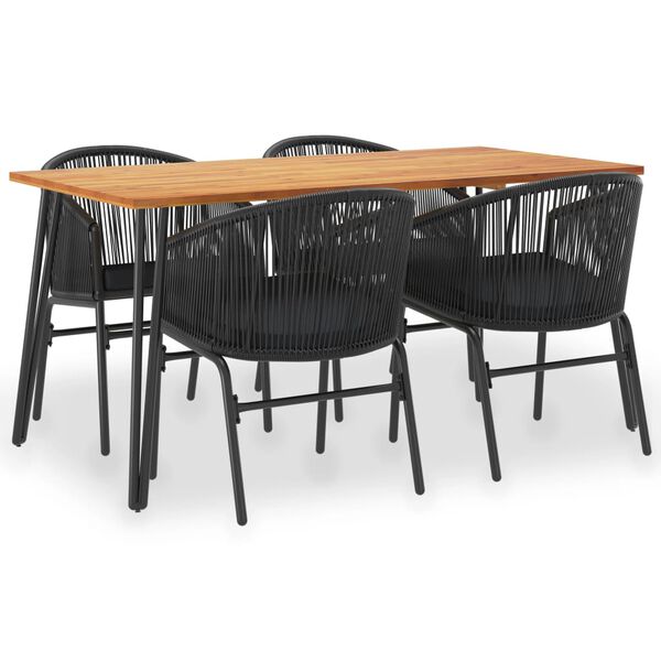vidaXL 5-osainen Ulkoruokailuryhm&auml; t&auml;ysi akasiapuu ja PVC rottinki