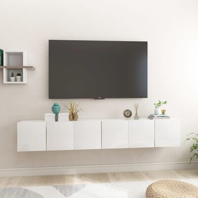 vidaXL Seinäkiinnitettävät TV-tasot 3 kpl korkeakiilto valk 60x30x30cm