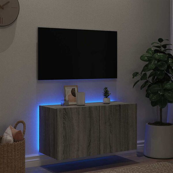 vidaXL TV-sein&auml;kaappi LED-valoilla harmaa Sonoma 80x35x41 cm