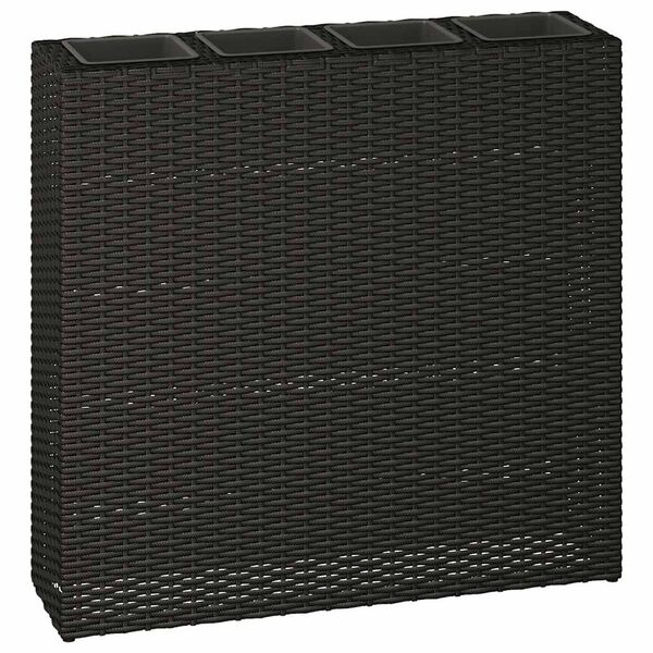 vidaXL Korotettu kukkalaatikko 4 ruukulla polyrottinki musta